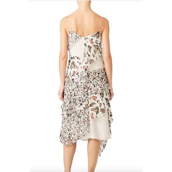 Jason Wu Dress Womens 4 Grey Painterly Cream Floral Printed Midi Tiered Silk - Picture 4 of 16